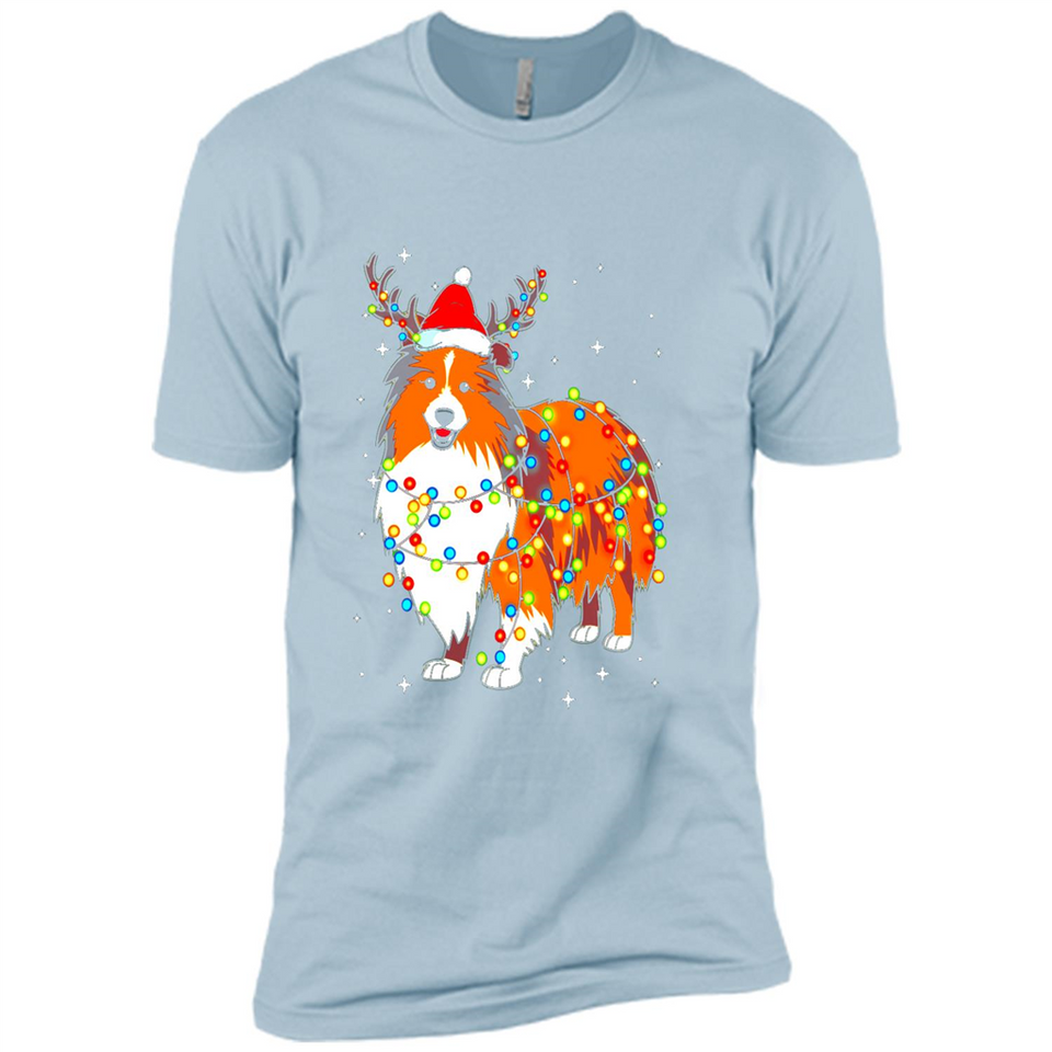 Christmas Lights Shetland Sheepdog Wearing Santa Hat Funny Xmas Mug - Premium Short Sleeve T-Shirt