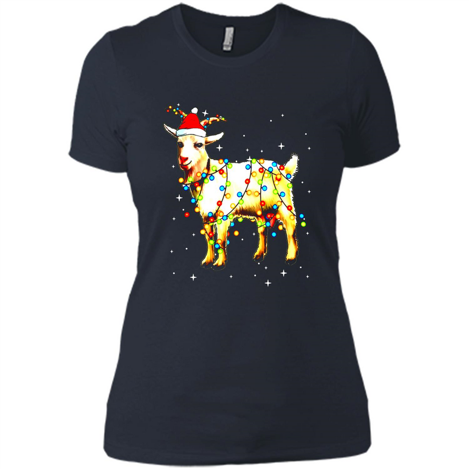 Christmas Lights Goat Wearing Santa Hat T-Shirt - Ladies' Boyfriend T-Shirt