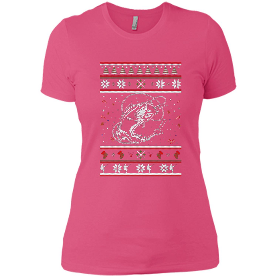 Christmas Ugly Sweater Fishing Ugly Christmas Sweater - Ladies' Boyfriend T-Shirt
