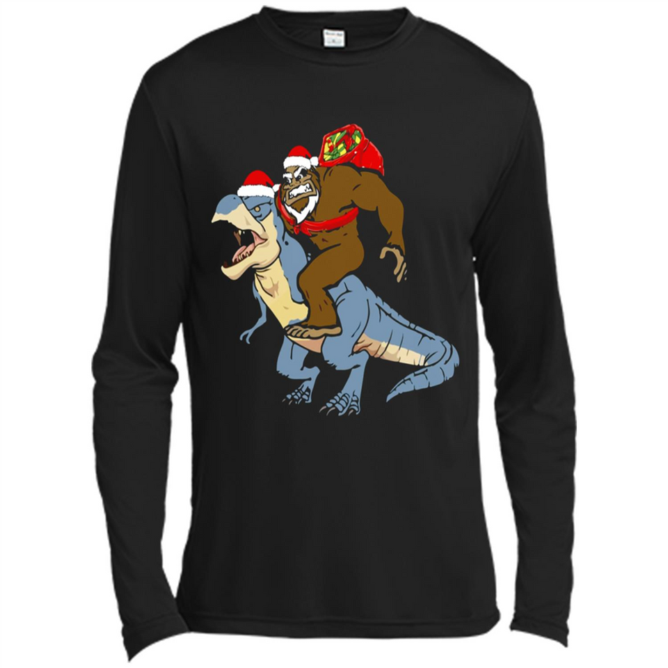 Bigfoot Riding Dinosaurus T-Shirt Funny Bigfoot Santa - Canvas Long Sleeve T-Shirt