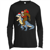Bigfoot Riding Dinosaurus T-Shirt Funny Bigfoot Santa - Canvas Long Sleeve T-Shirt