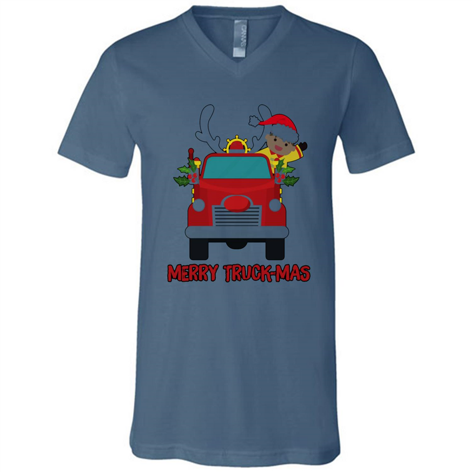 Merry Truck-Mas Christmas Fire Truck Cute Reindeer Sporty - Canvas Unisex V-Neck