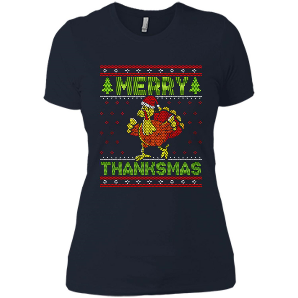 Merry Thankmas Ugly Xmas Thanksgiving Turkey Sweatshirt - Ladies' Boyfriend T-Shirt