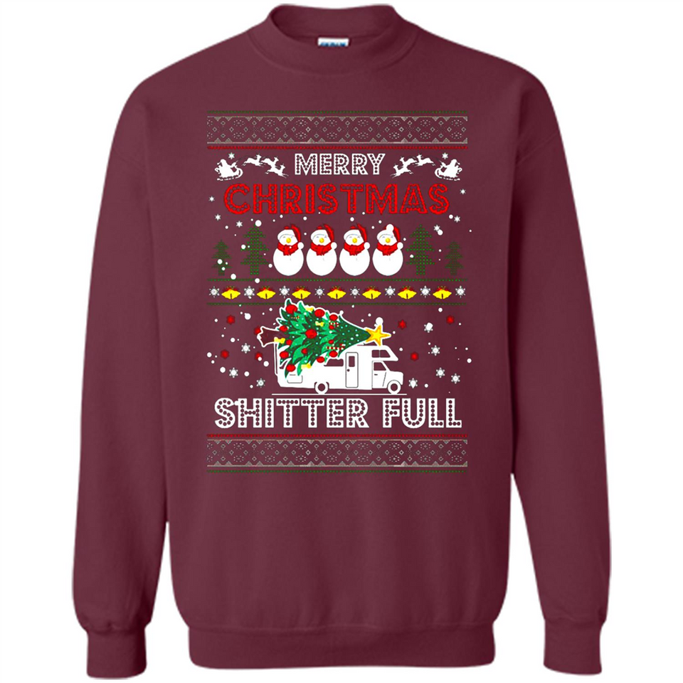 Merry Christmas Shitter Full Christmas Tree Snowman Sweater PINGPONG - Sweatshirt