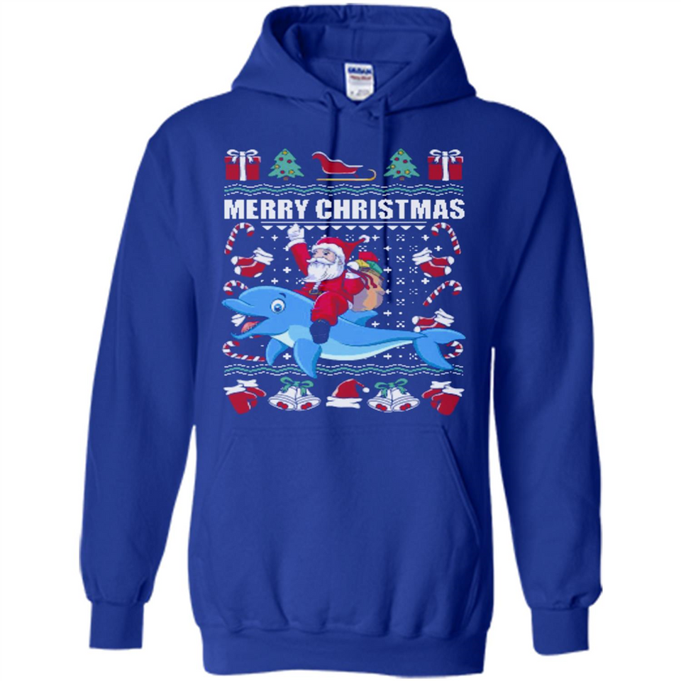 Ugly Christmas Santa Riding Dolphin - Hoodie