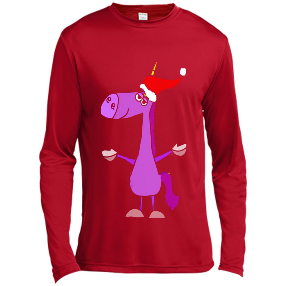Funny Christmas Unicorn in Santa Hat - Canvas Long Sleeve T-Shirt