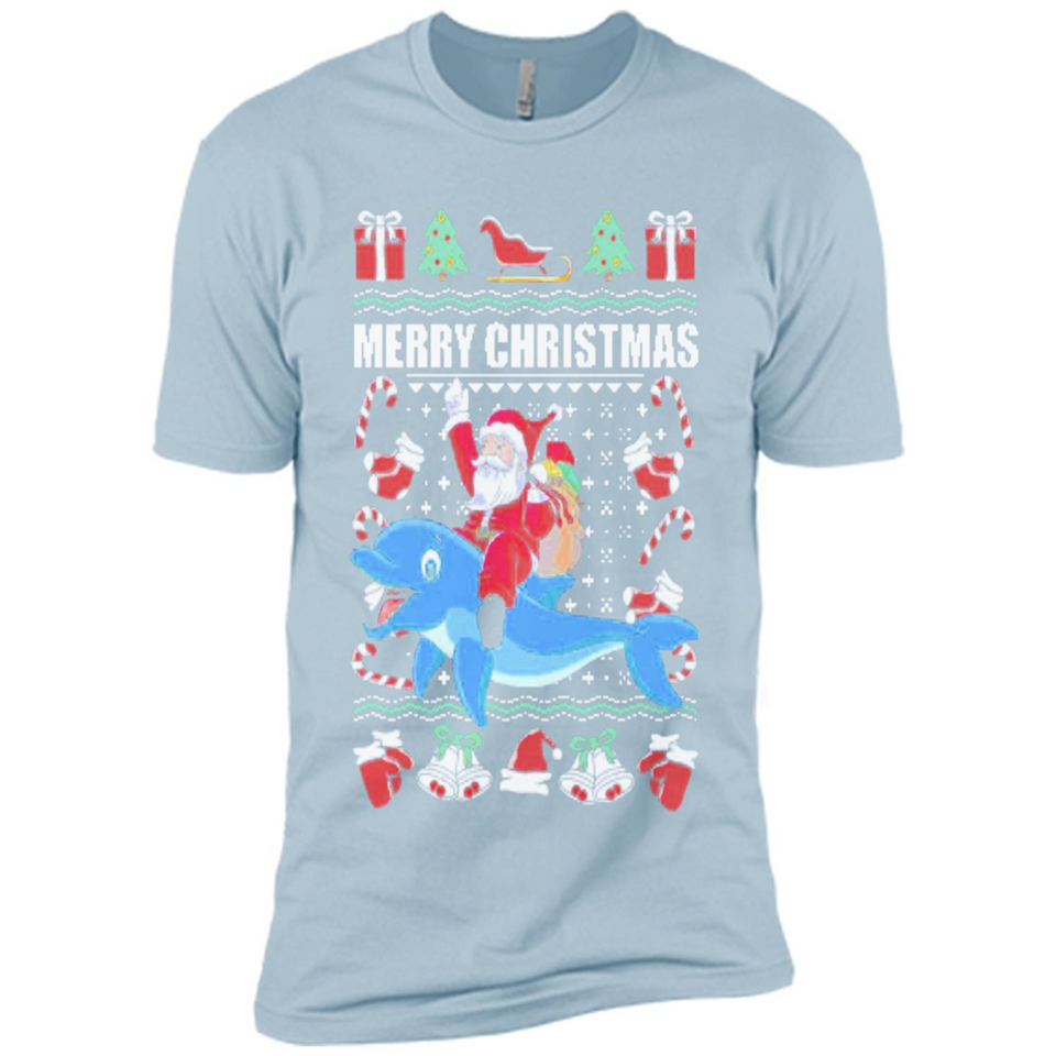 Ugly Christmas Santa Riding Dolphin - Premium Short Sleeve T-Shirt