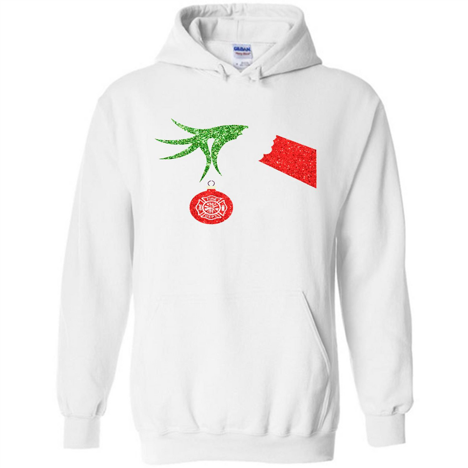 Funny Grinch Hand holding Firefighter ornament Christmas Sporty T-Shirt - Hoodie