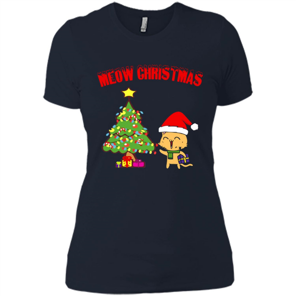 Meow merry christmas- cat and pine merry christmas - Ladies' Boyfriend T-Shirt