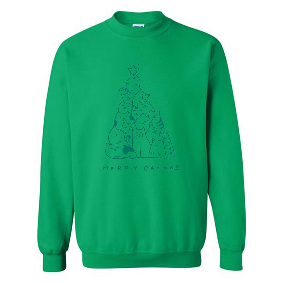 Merry Catmas Funny Cat Christmas Tree Sweatshirt - Sweatshirt