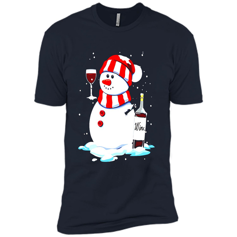 Cute Snowman drink Red Wine Christmas T-Shirt - Premium Short Sleeve T-Shirt