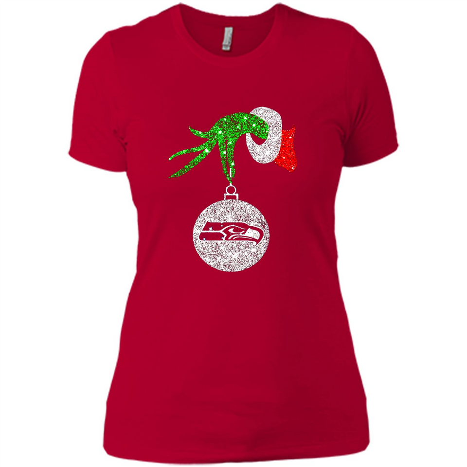 Funny Seattle Seahawks Glitter Grinch Monogram Ornament Christmas Gift - Ladies' Boyfriend T-Shirt