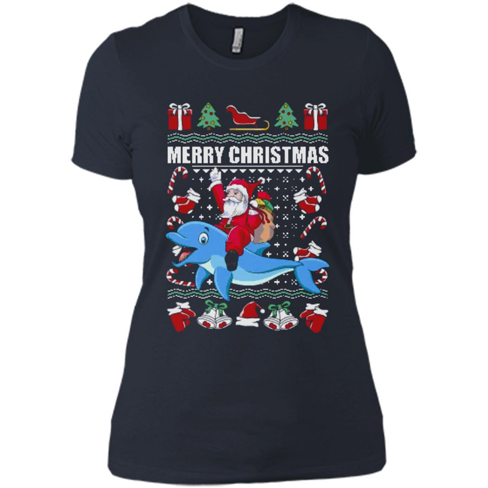 Ugly Christmas Santa Riding Dolphin - Ladies' Boyfriend T-Shirt