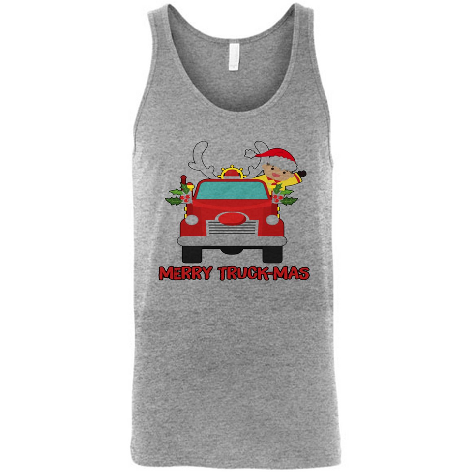 Merry Truck-Mas Christmas Fire Truck Cute Reindeer Sporty - Canvas Unisex Tank