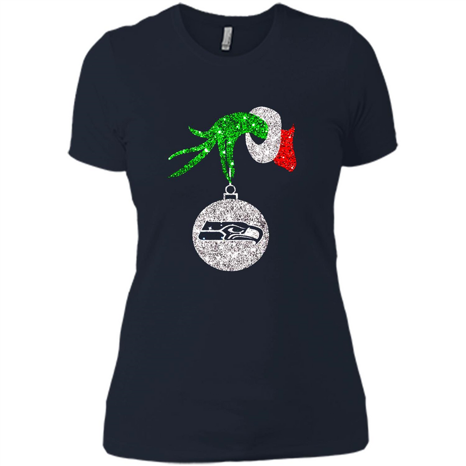 Funny Seattle Seahawks Glitter Grinch Monogram Ornament Christmas Gift - Ladies' Boyfriend T-Shirt