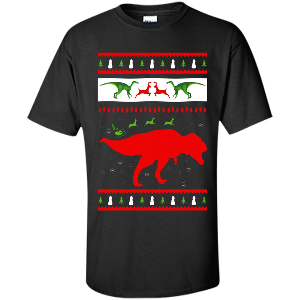 Dinosaur and Santa Clause Ugly Christmas Sweater - Shirt