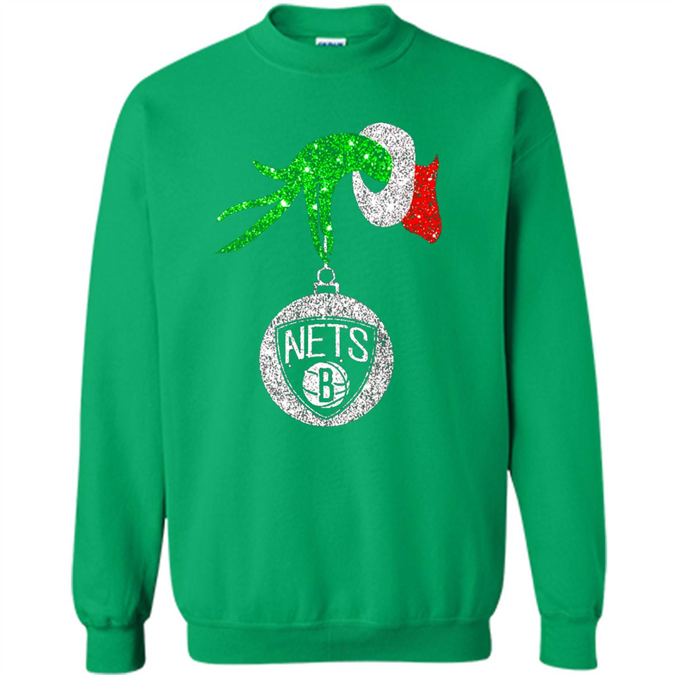 Fantastic Brooklyn Nets Glitter Grinch Monogram Ornament Christmas Gift - Sweatshirt