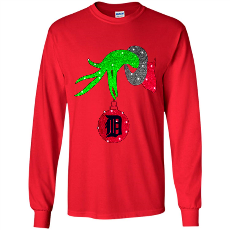 GRINCH HAND HOLDING DETROIT TIGERS GLITTER CHRISTMAS PINGPONG