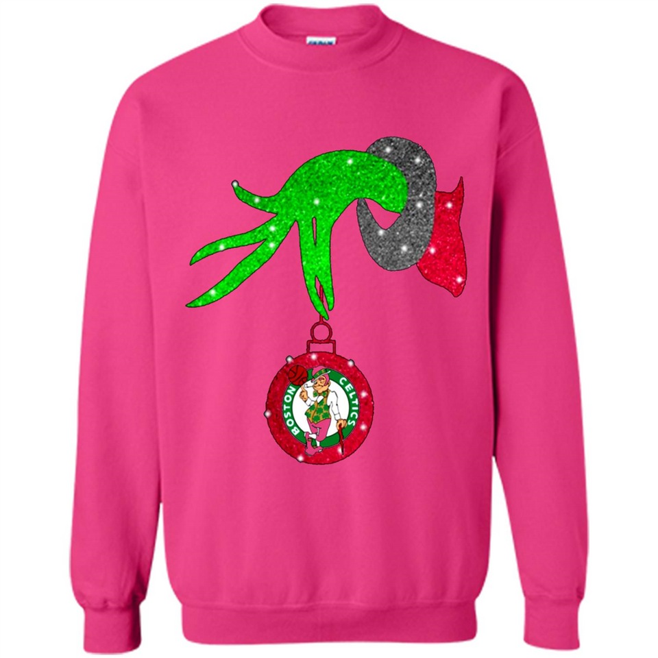 GRINCH HAND HOLDING BOSTON CELTICS NBA GLITTER CHRISTMAS PINGPONG