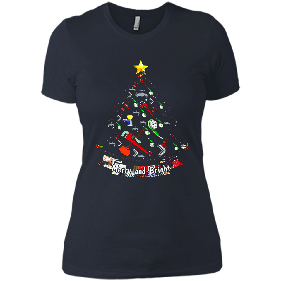 Merry And Bright Plumber Christmas Tree Shirt PINGPONG - Ladies' Boyfriend T-Shirt