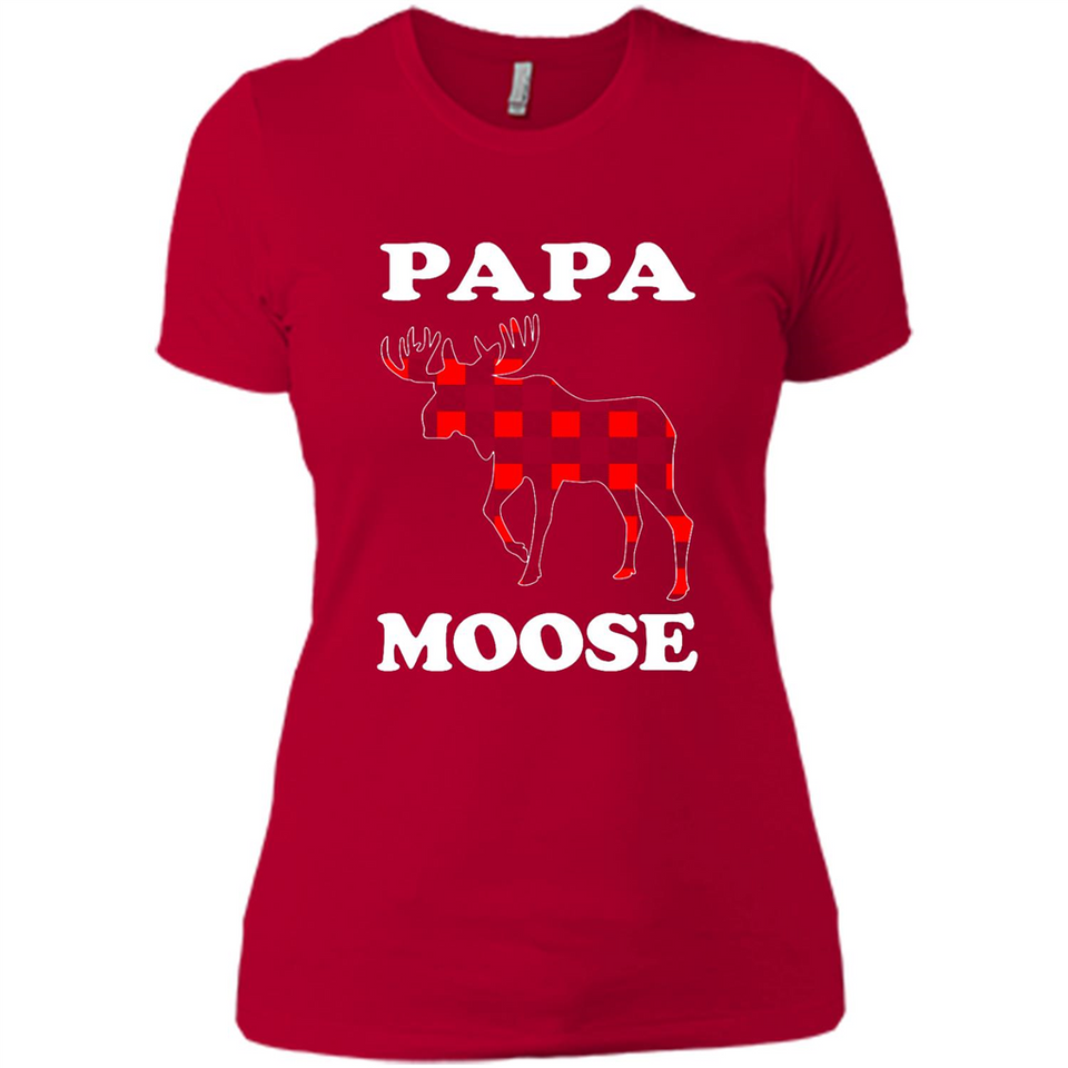 Papa Moose Funny Christmas Plaid Buffalo T-Shirt - Ladies' Boyfriend T-Shirt