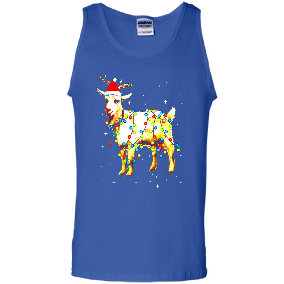 Christmas Lights Goat Wearing Santa Hat T-Shirt - Tank Top
