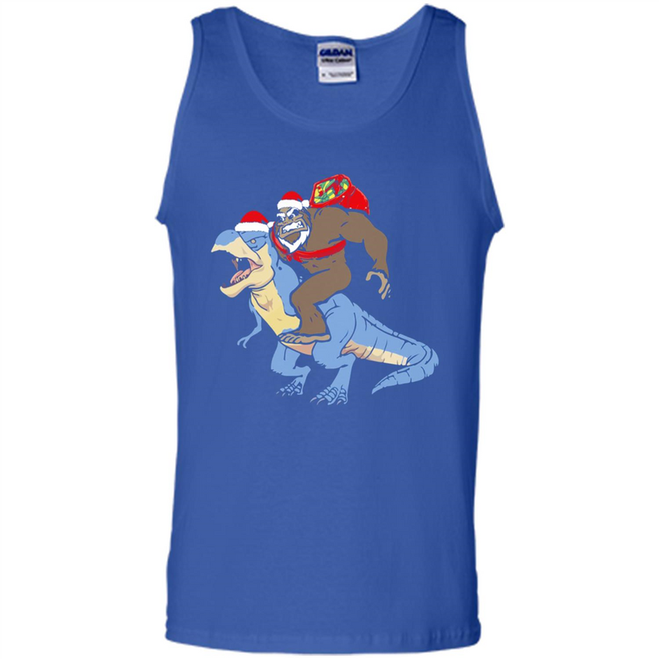 Bigfoot Riding Dinosaurus T-Shirt Funny Bigfoot Santa - Tank Top