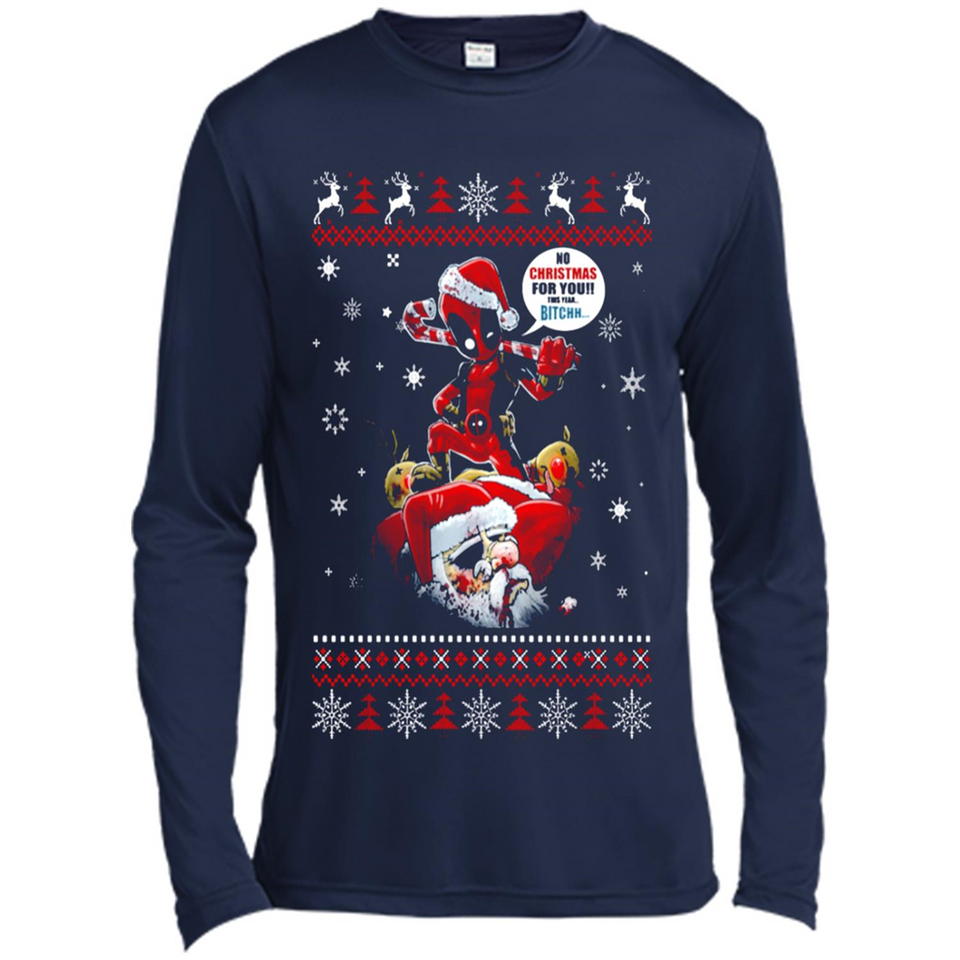 No Christmas for You – Deadpool Santa Claus Ugly Sweater - Canvas Long Sleeve T-Shirt