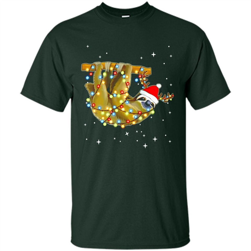 Christmas Lights Sloth Wearing Santa Hat Funny Xmas - Shirt