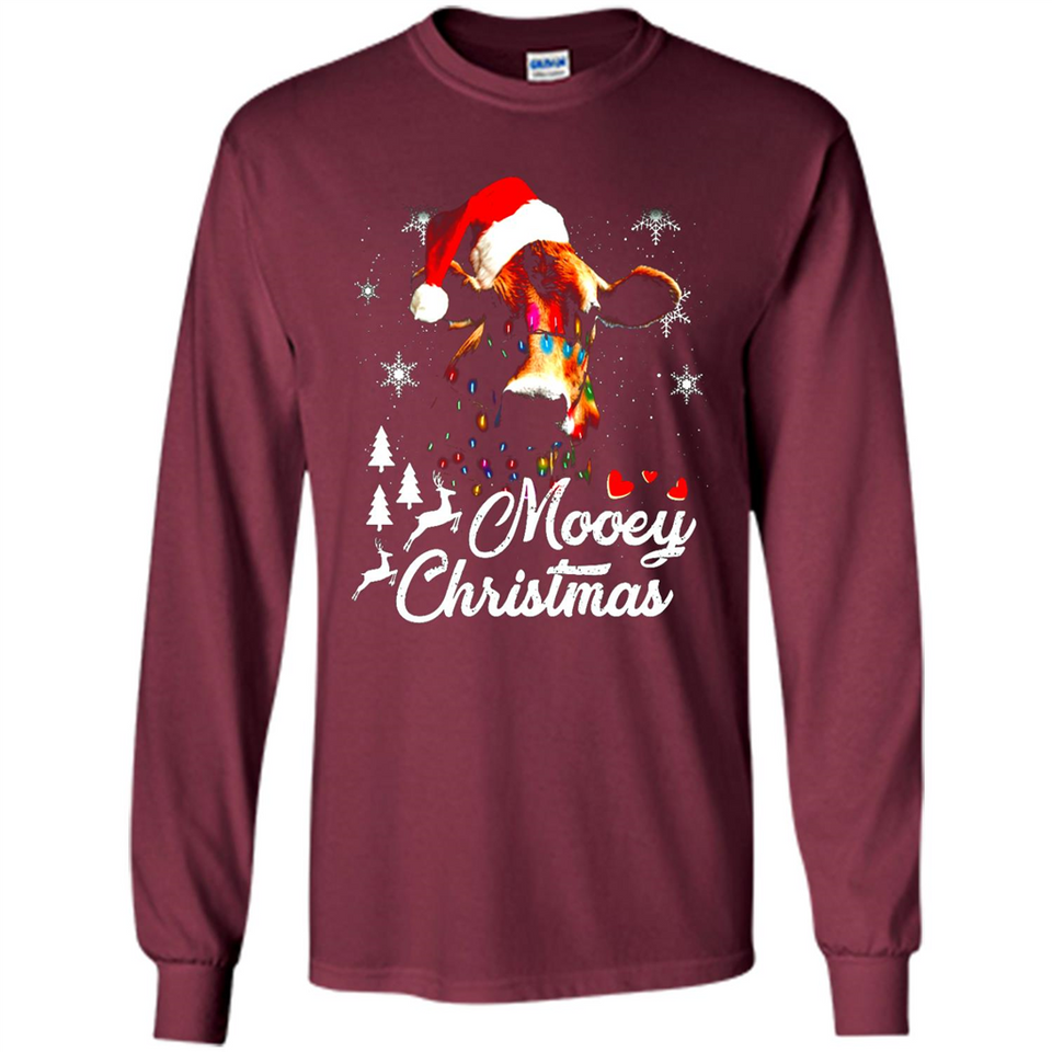 Mooey Christmas Cow Santa Christmas Lover Lights Sweatshirt - Long Sleeve T-Shirt