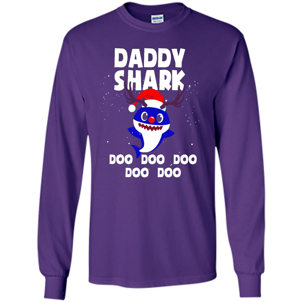 Daddy Shark Costume Reindeer Funny Christmas T-Shirt - Long Sleeve T-Shirt
