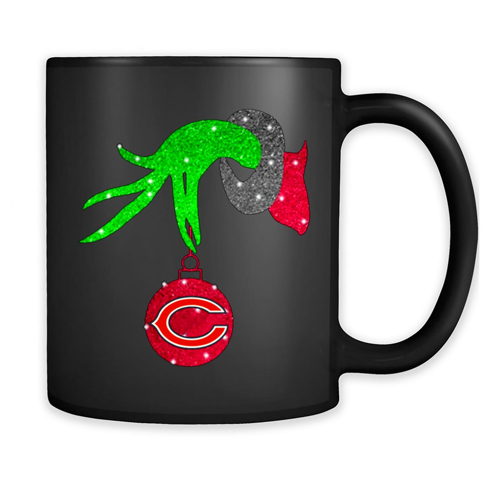 GRINCH HAND HOLDING CHICAGO BEARS GLITTER CHRISTMAS PINGPONG