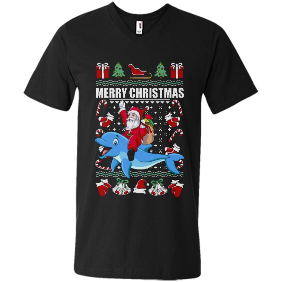 Ugly Christmas Santa Riding Dolphin - Men's V-Neck