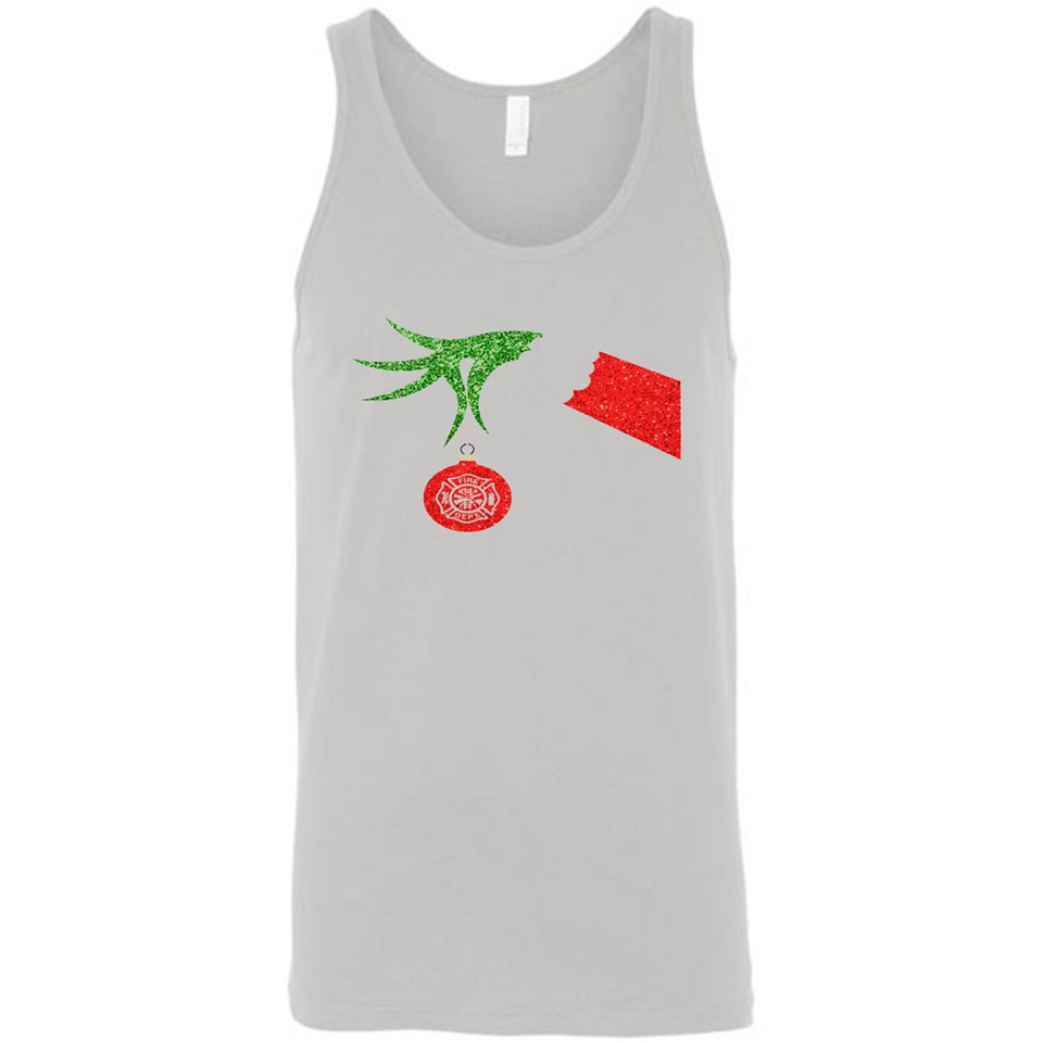 Funny Grinch Hand holding Firefighter ornament Christmas Sporty T-Shirt - Canvas Unisex Tank