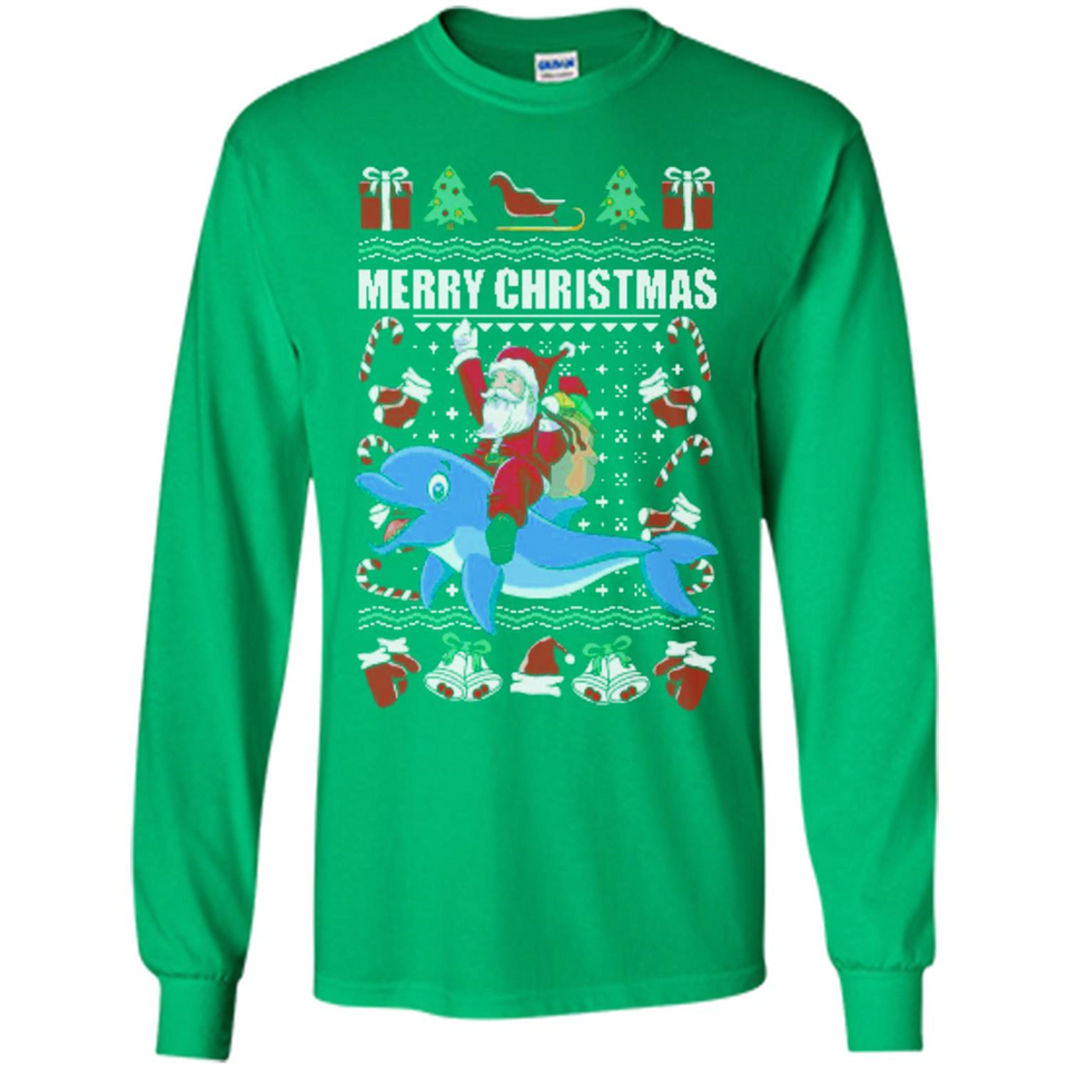 Ugly Christmas Santa Riding Dolphin - Long Sleeve T-Shirt