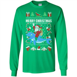 Ugly Christmas Santa Riding Dolphin - Long Sleeve T-Shirt