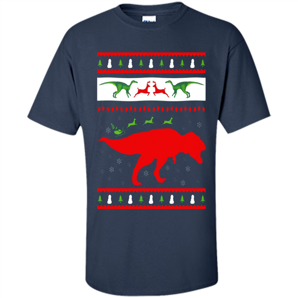Dinosaur and Santa Clause Ugly Christmas Sweater - Shirt
