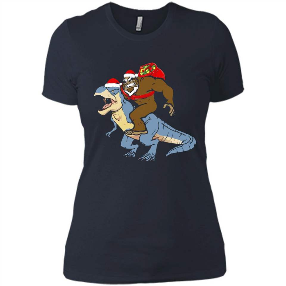 Bigfoot Riding Dinosaurus T-Shirt Funny Bigfoot Santa - Ladies' Boyfriend T-Shirt