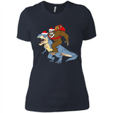 Bigfoot Riding Dinosaurus T-Shirt Funny Bigfoot Santa - Ladies' Boyfriend T-Shirt
