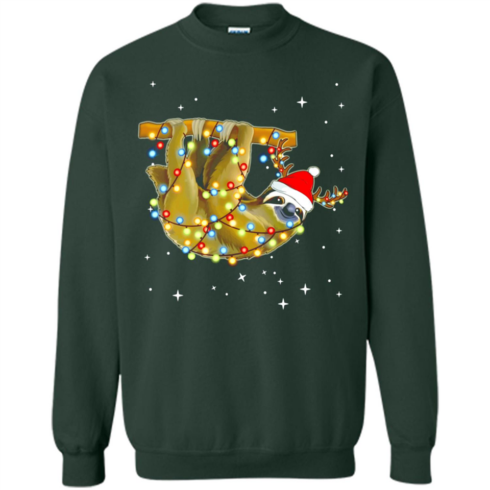 Christmas Lights Sloth Wearing Santa Hat Funny Xmas - Sweatshirt