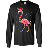 Christmas Lights Flamingo Wearing Santa Hat Funny Xmas - Long Sleeve T-Shirt