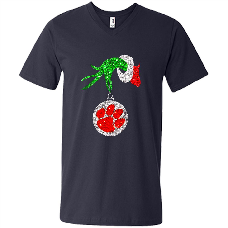 Amazing tee Clemson Tigers Glitter Grinch Monogram Ornament Christmas Gift - Men's V-Neck