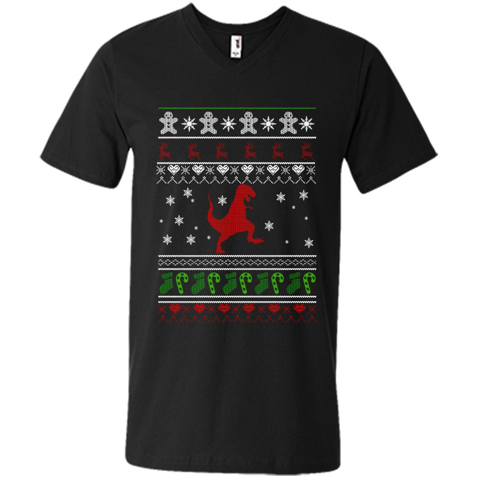 Dinosaur and Santa Ugly Christmas Sweater - Men's V-Neck