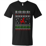 Dinosaur and Santa Ugly Christmas Sweater - Men's V-Neck