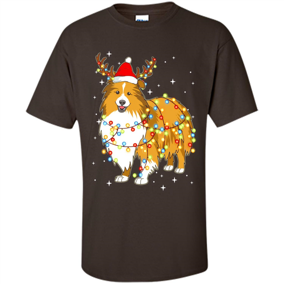 Christmas Lights Shetland Sheepdog Wearing Santa Hat Funny Xmas - Shirt