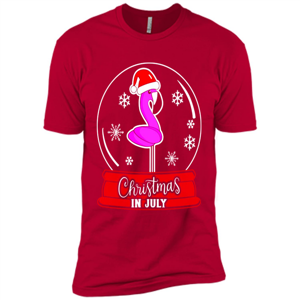 Christmas In July Flamingo Snow Globe Santa Hat - Premium Short Sleeve T-Shirt