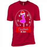 Christmas In July Flamingo Snow Globe Santa Hat - Premium Short Sleeve T-Shirt