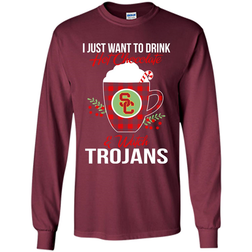 I Just Want To Drink Hot Chocolate & Watch USC Trojans Ugly Christmas Sweater PINGPONG