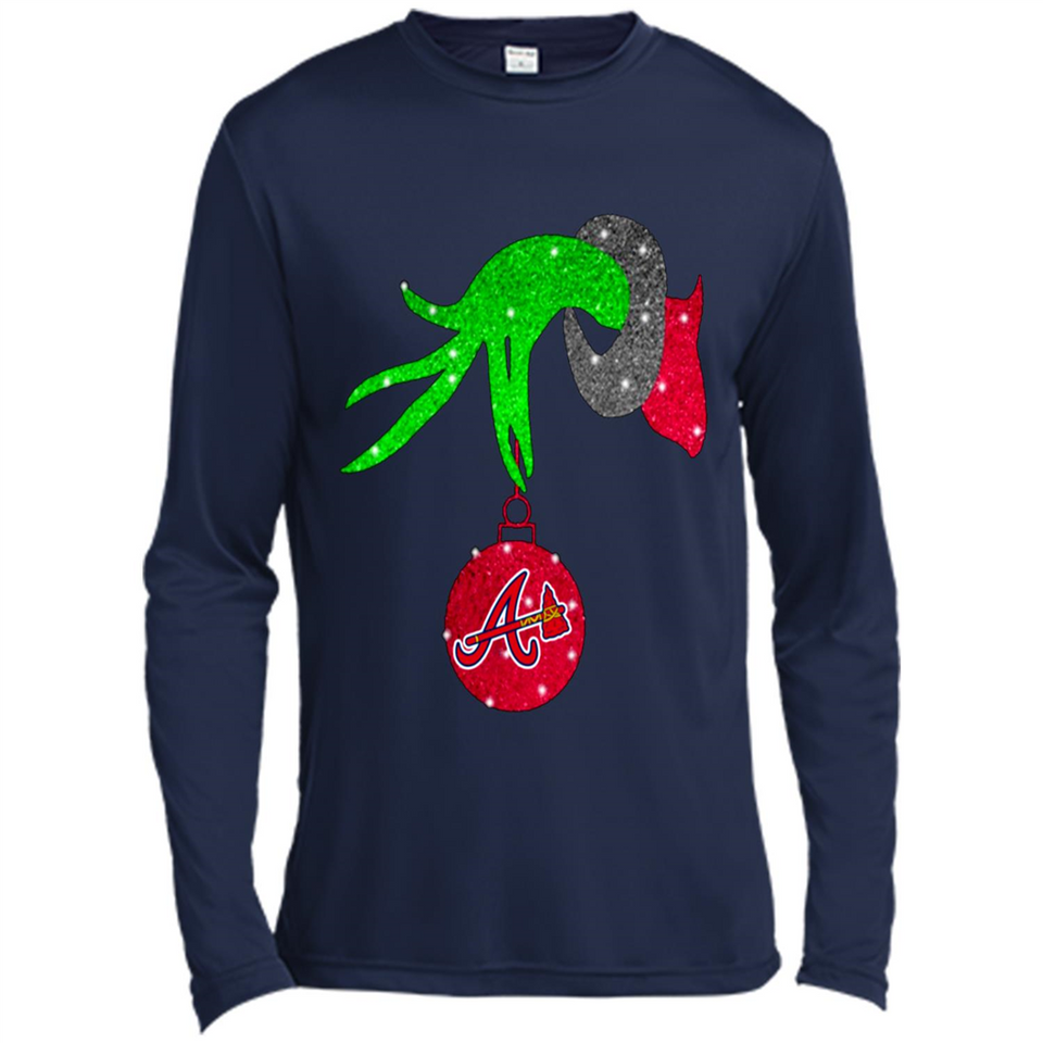 GRINCH HAND HOLDING ATLANTA BRAVES GLITTER CHRISTMAS PINGPONG