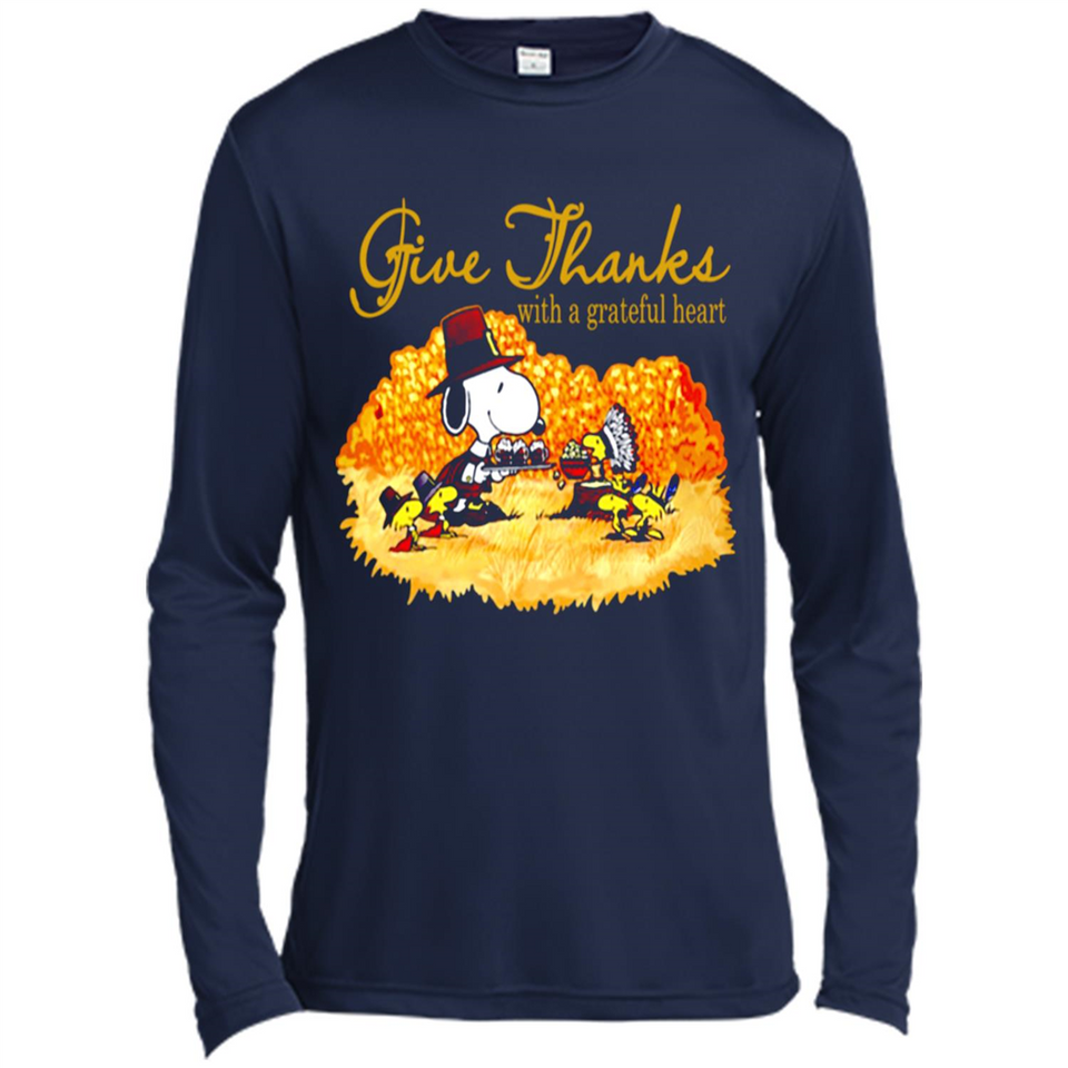 Snoopy Thanksgiving Give Thanks With A Grateful Heart - Canvas Long Sleeve T-Shirt